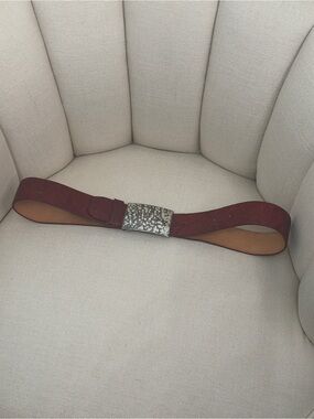 Brave 1992 red leather embossed belt with stamped buckle